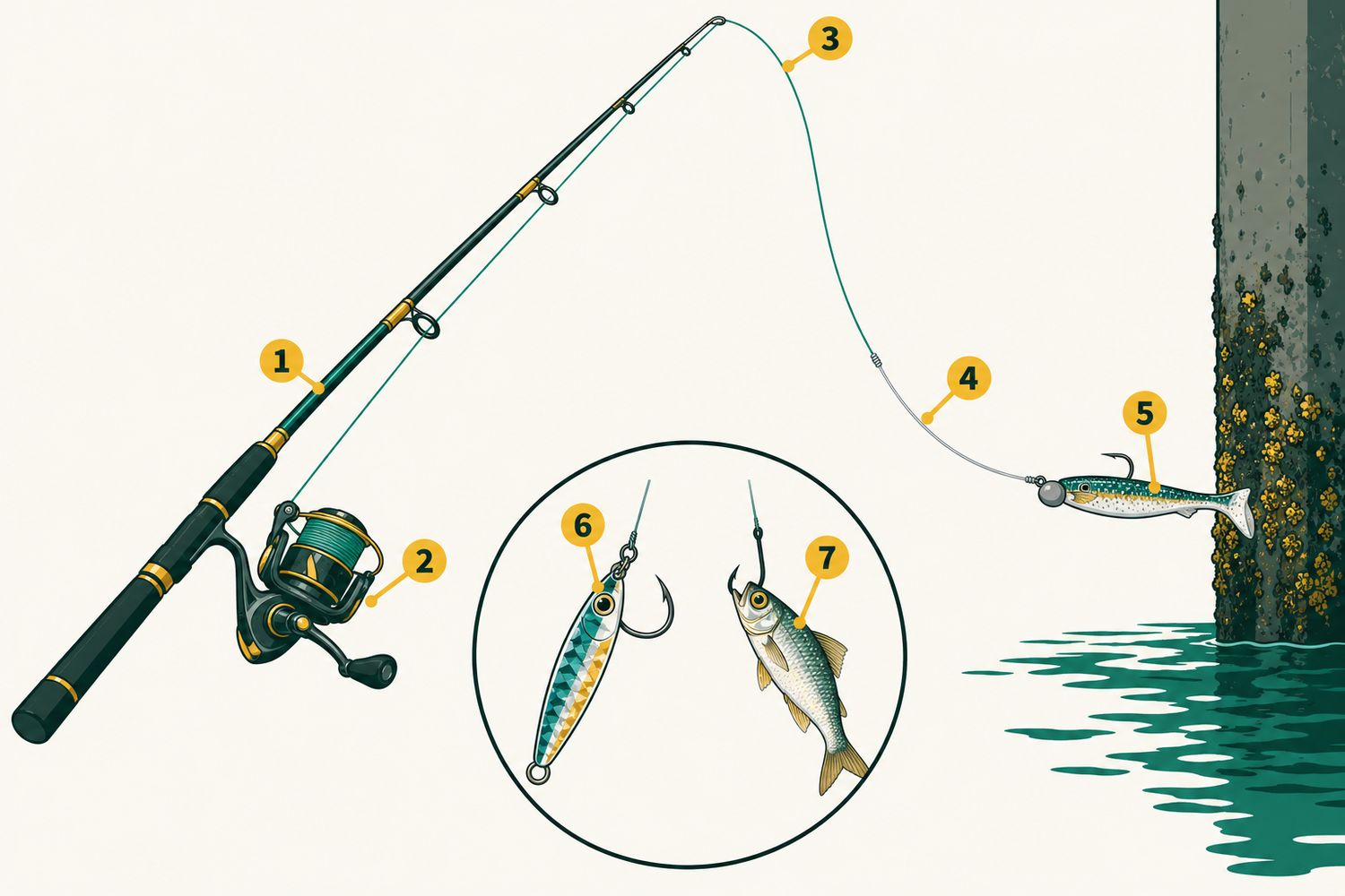 Numbered diagram: Fishing for cobia