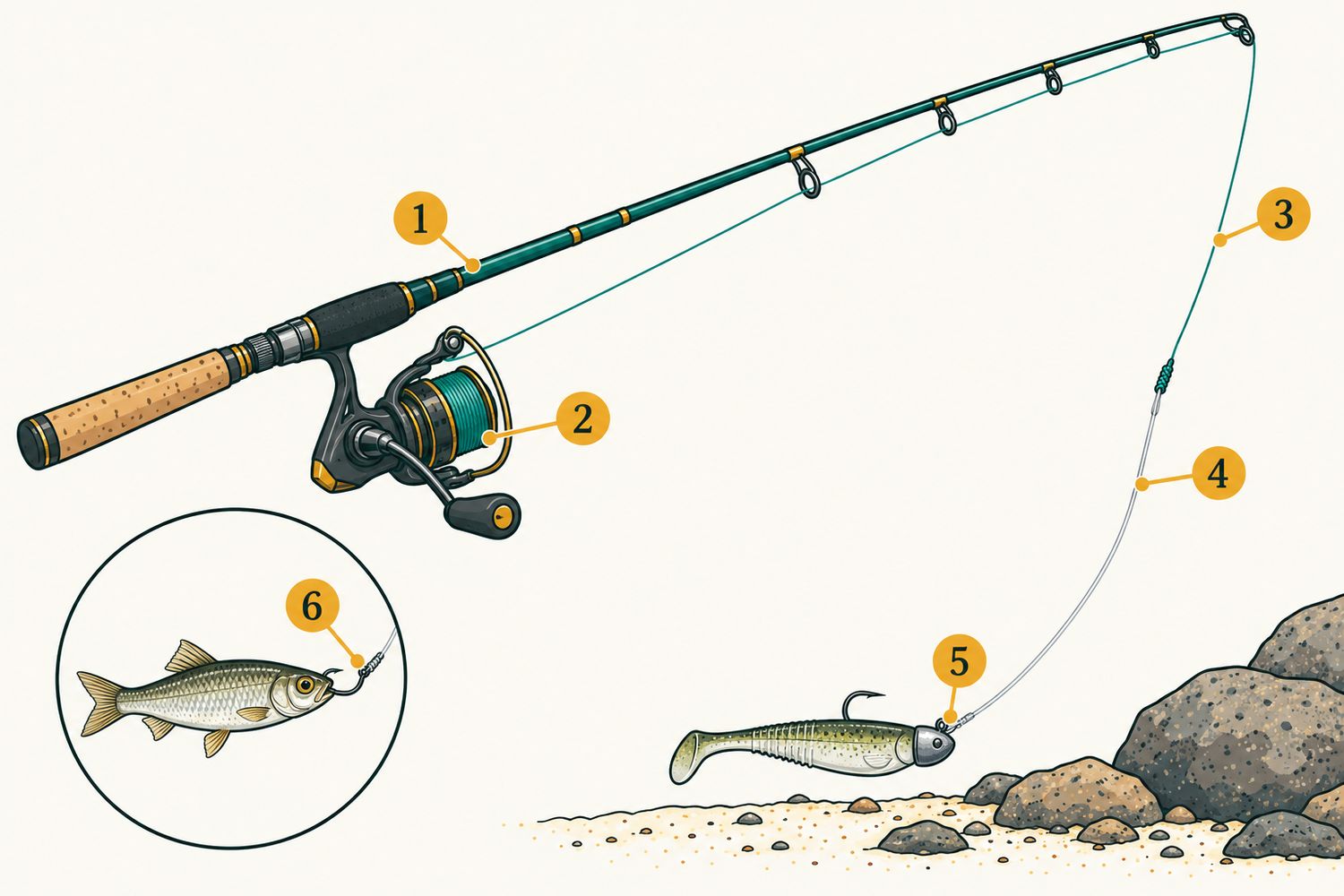 Numbered diagram: Sight fishing for tripletail