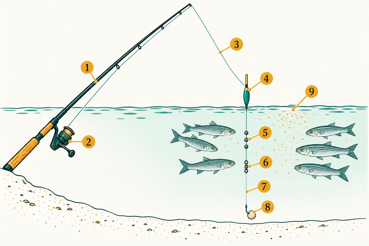 Numbered diagram: Light line for mullet